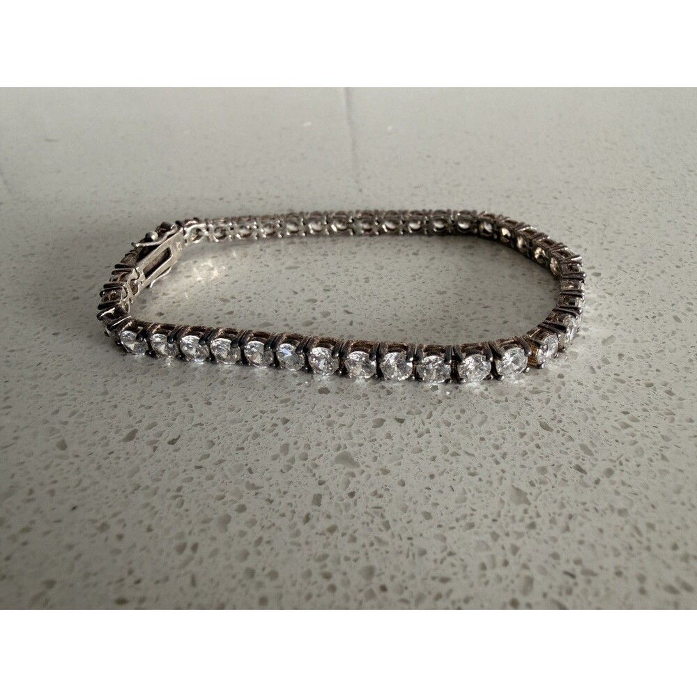 Sterling Silver 925 Tennis Bracelet Round White Diamond CZ Italian SU Estate